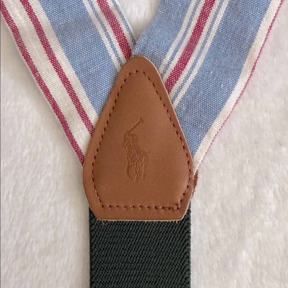 {VTG} Polo Ralph Lauren | 80s 90s Chambray Striped Braces Suspenders Made in USA - Picture 15 of 16